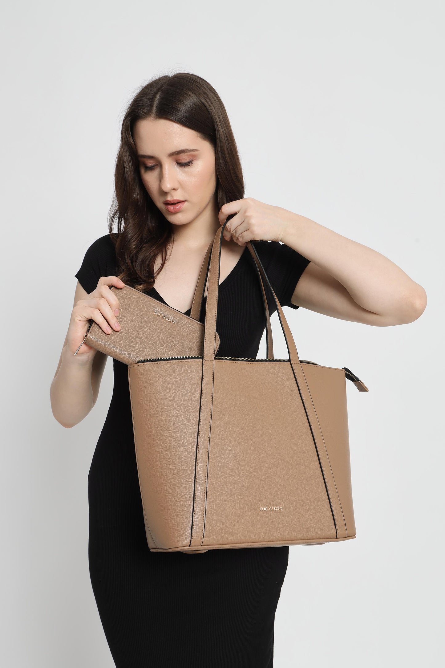 Aza Tote Beige + Wallet Beige