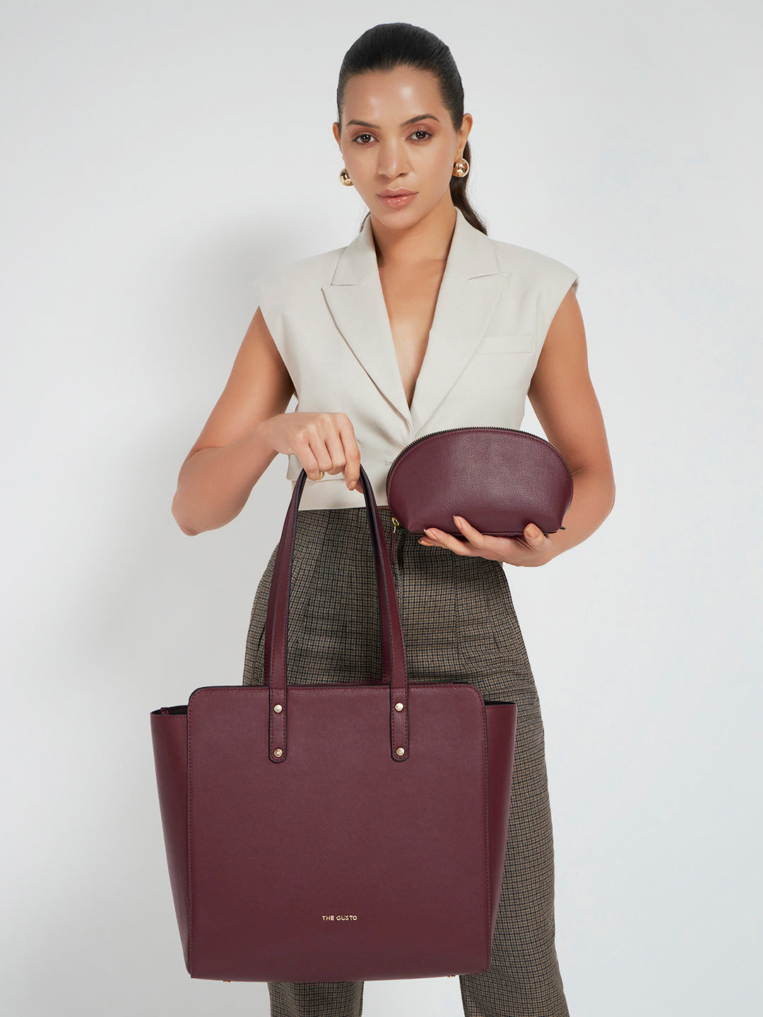 Beyond+ Grained Tote with Zipper Wine + Cosmos Pouch Combo