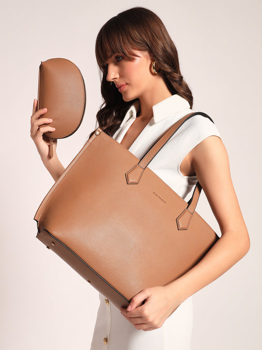 The Evoke Tote and Pouch Combo Beige