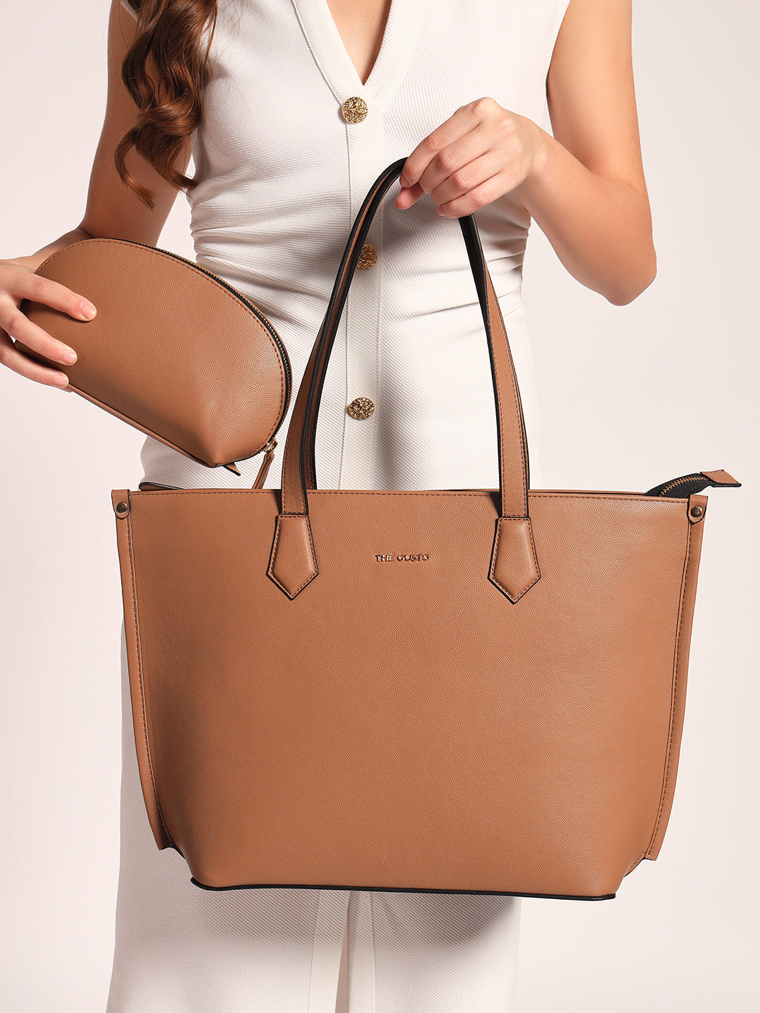 The Evoke Tote and Pouch Combo Beige