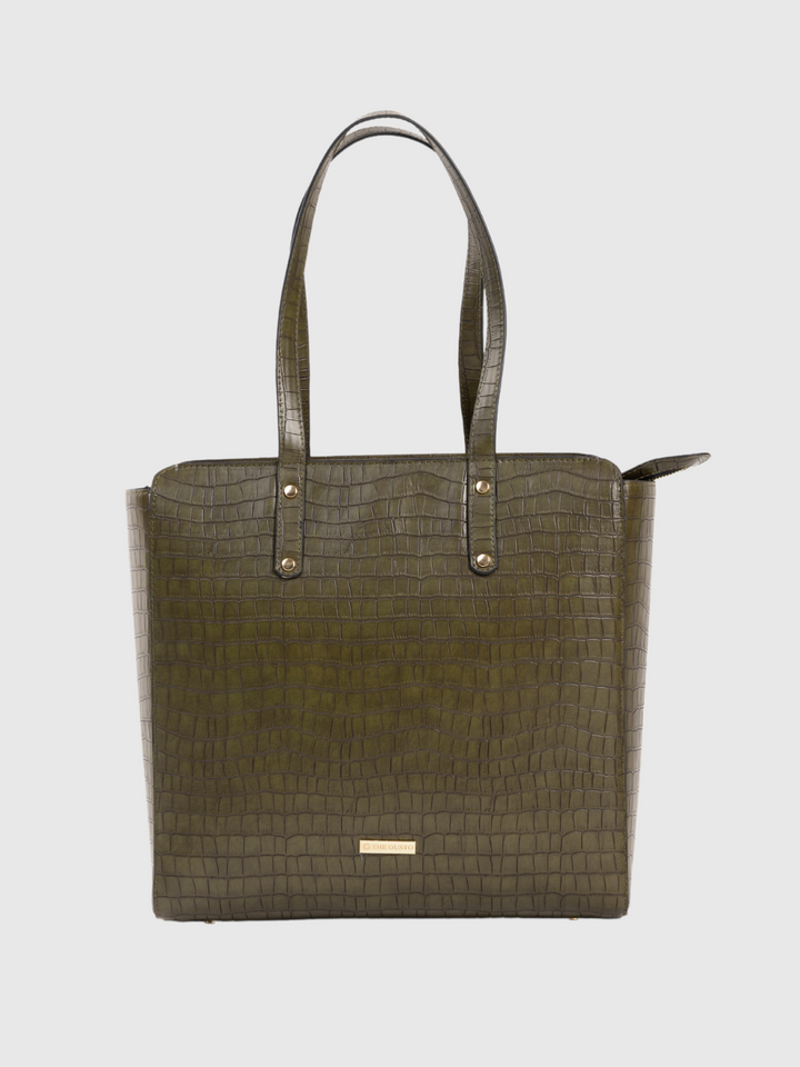 Beyond+ Croco Tote with Zipper Pine Green