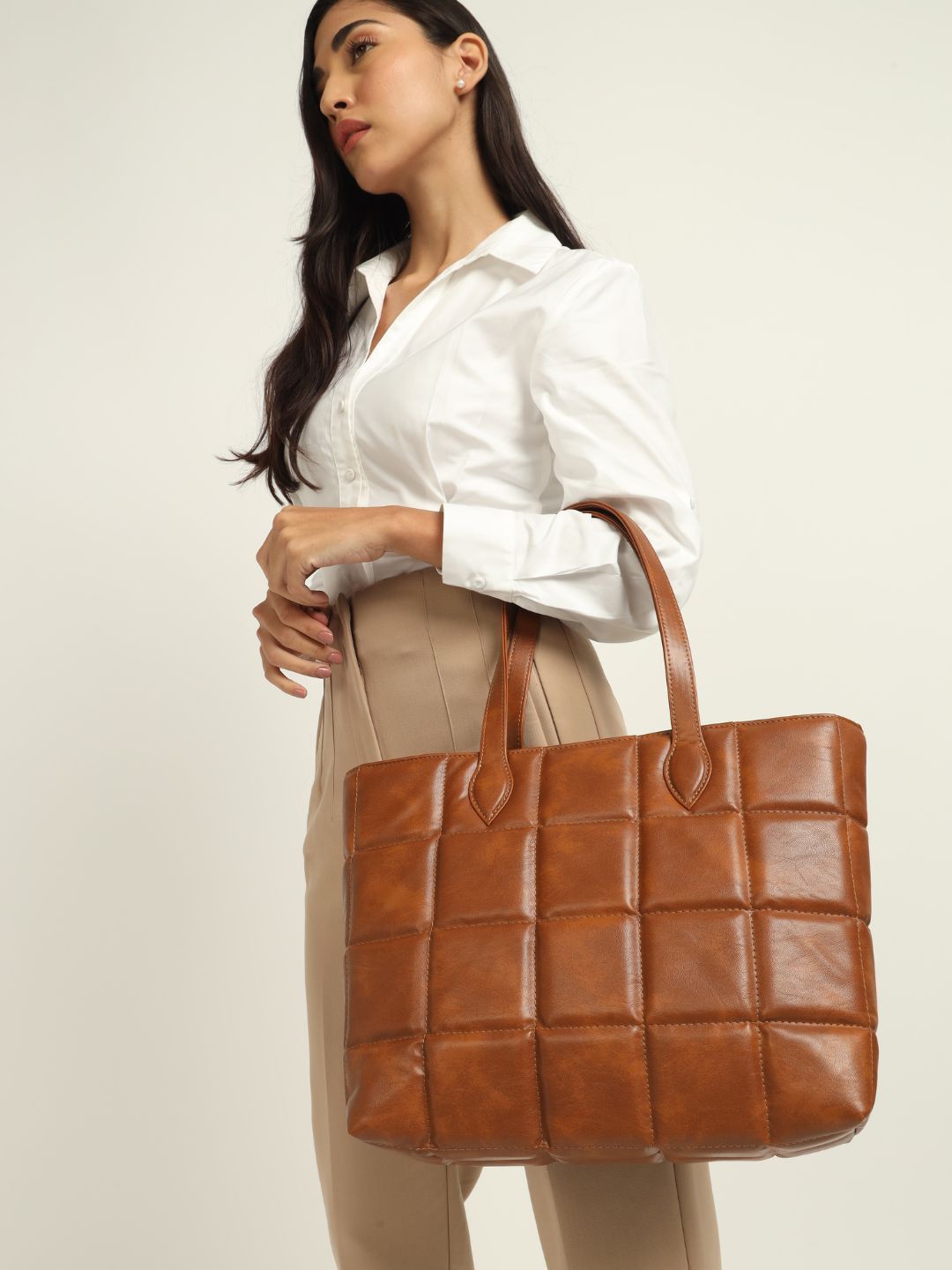 Buy Amara Quilted Tote Online- Tan The Gusto