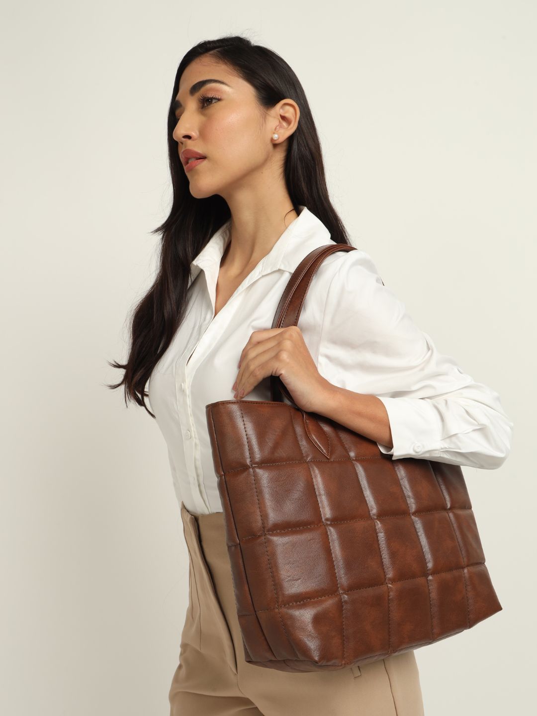 Amara Quilted Tote Coffee Brown