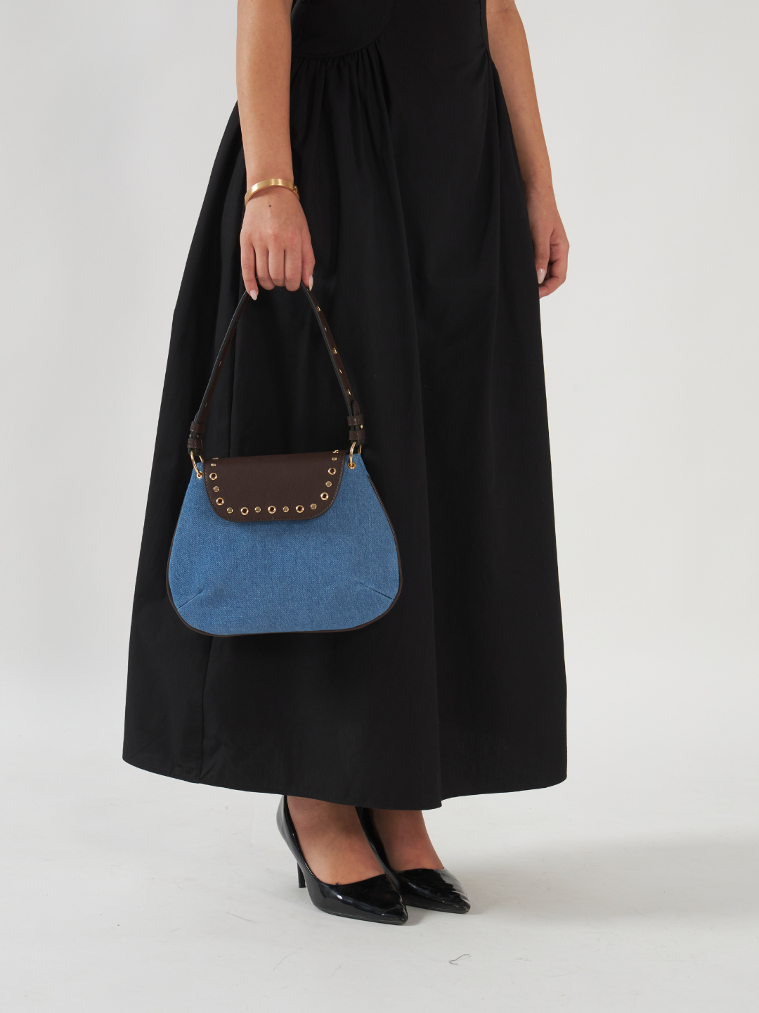 Dew Shoulder Bag - Light Denim and Coffee Brown