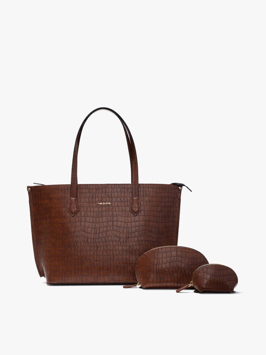 The Evoke Tote and Pouch Combo Croco Tan
