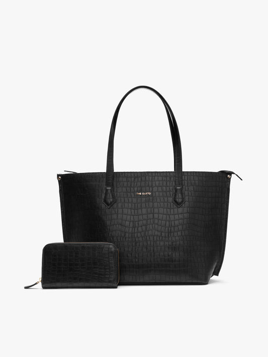 The Evoke Tote and Wallet Combo Croco Black