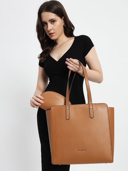 Beyond+ Grained Tote with Zipper Tan + Cosmos Pouch Combo