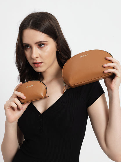 Beyond+ Grained Tote with Zipper Tan + Cosmos Pouch Combo