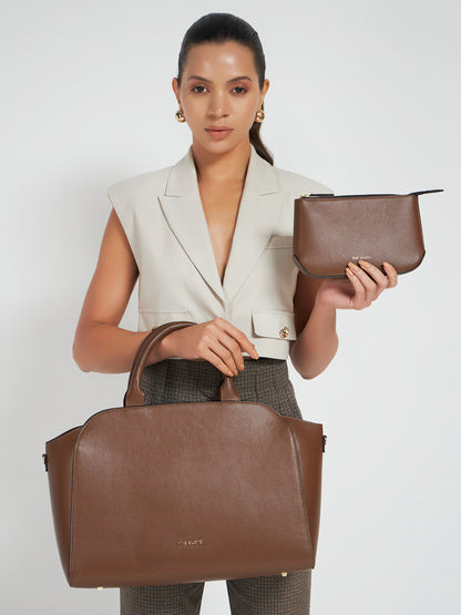 Denice Tote Combo with Utility Pouch - Coffee Brown