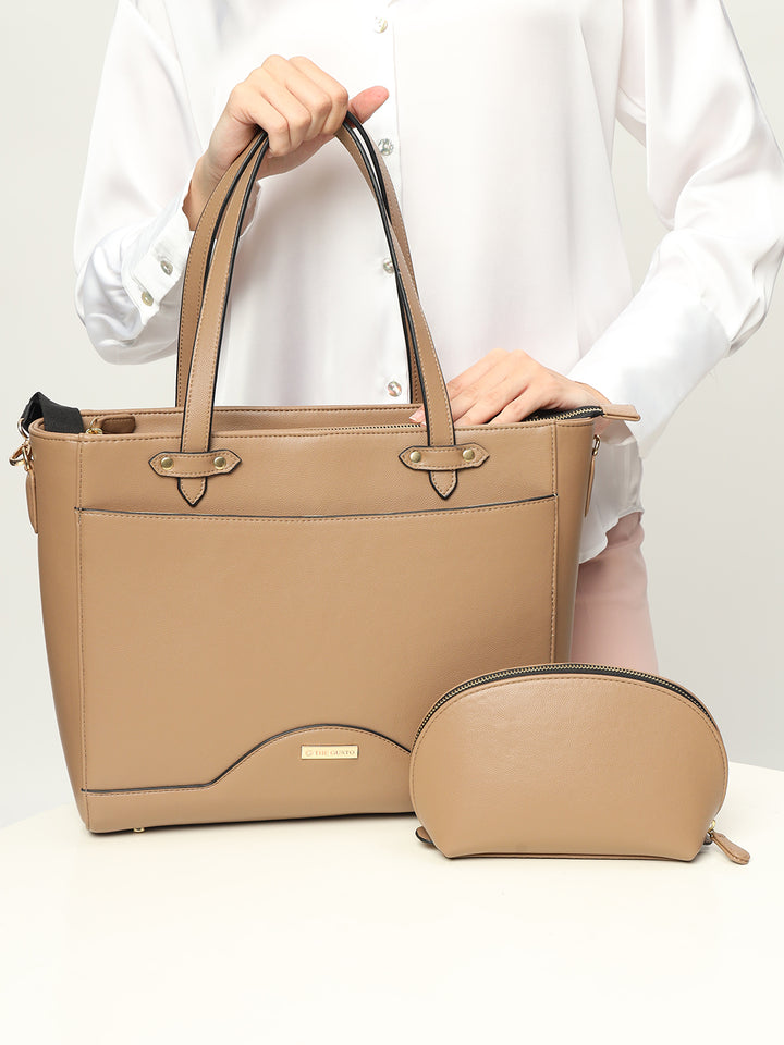 Ardor Tote & Cosmos Pouch Set Combo Beige