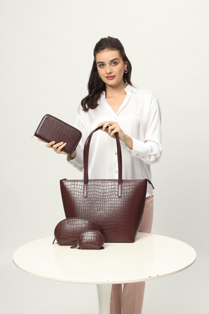 Colossal Tote + Wallet + Cosmos Pouch Combo Wine