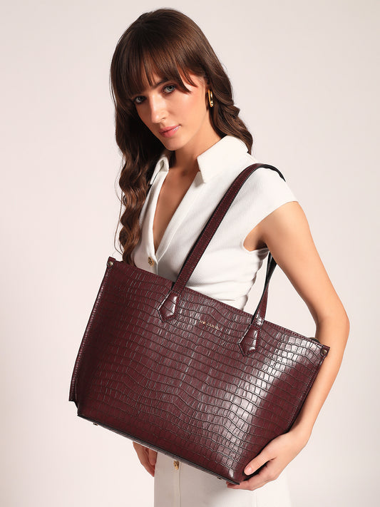 The Evoke Tote Croco Wine