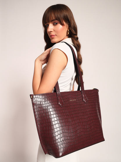 The Evoke Tote Croco Wine