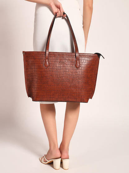 The Evoke Tote Croco Tan