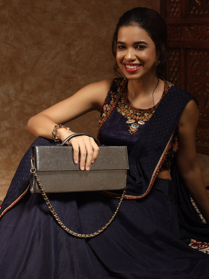 Box Clutch Sling (Silver Shimmer)