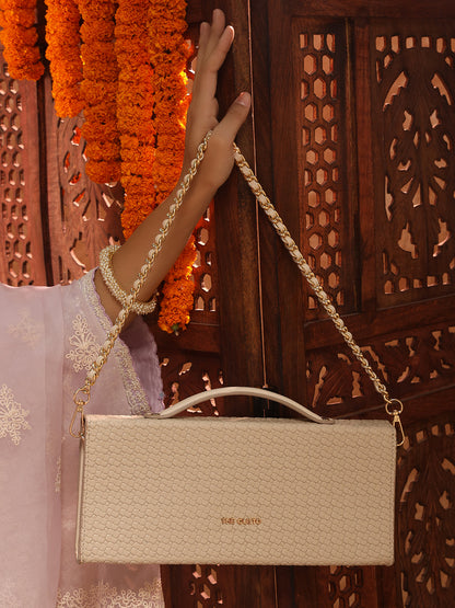Box Clutch Sling (Beige Quilted)