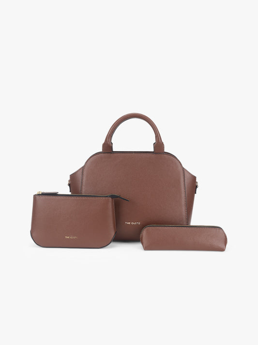 Denice Mini Sling Combo with Utility Pouch and Pencil Pouch - Coffee Brown