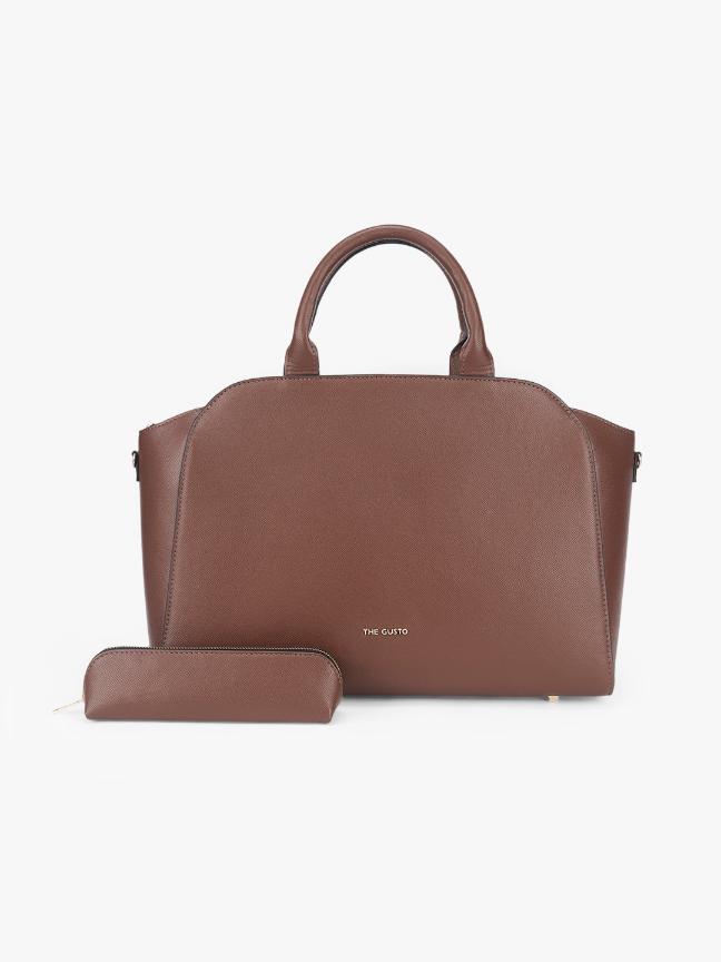 Denice Tote Combo with Pencil Pouch - Coffee Brown