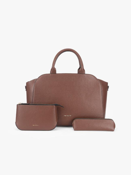 Denice Tote Combo with Utility Pouch and Pencil Pouch - Coffee Brown
