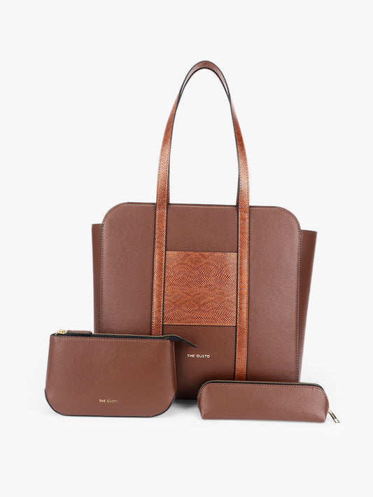 Nexus Tote Combo with Utility Pouch and Pencil Pouch - Tan