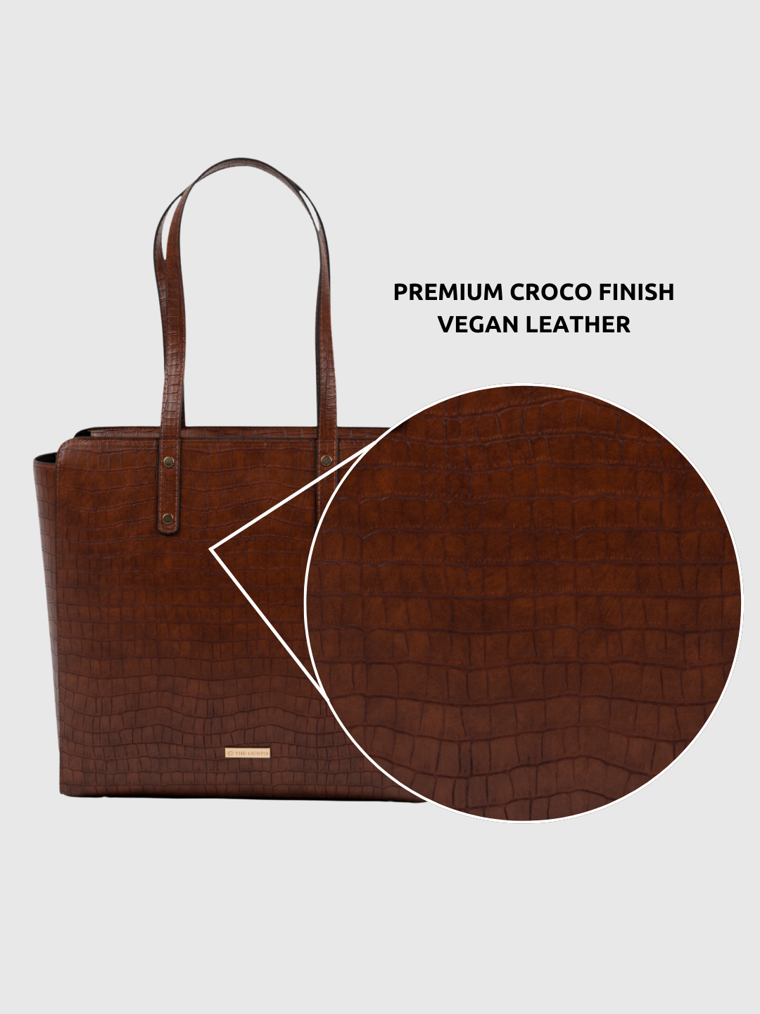 Beyond Croco Tote Bag with Zipper-Tan | The Gusto Beyond Croco Tote Bag with Zipper-Tan | The Gusto