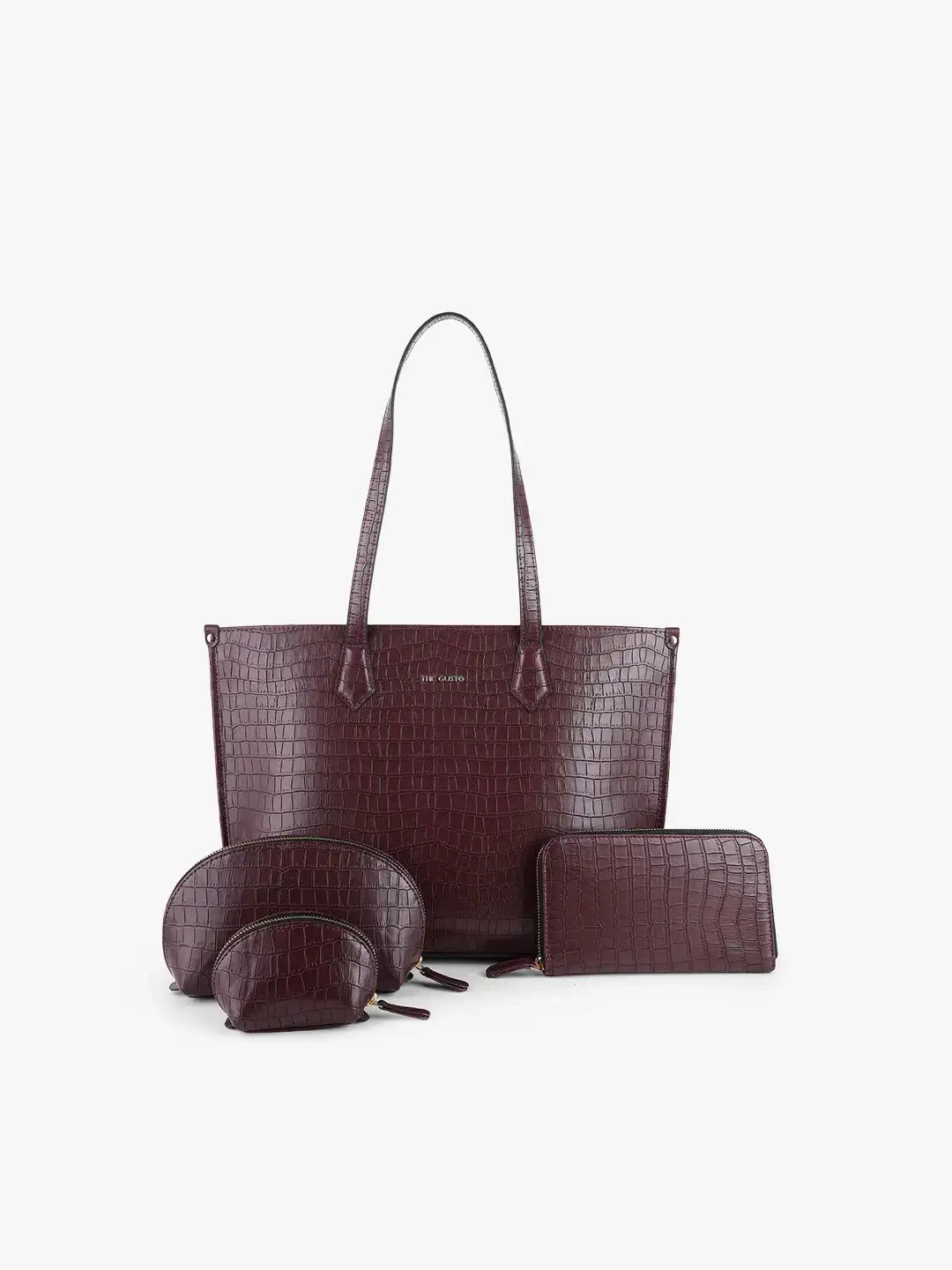 The Evoke Tote and Wallet Combo Croco + Cosmos Croco Pouch Wine