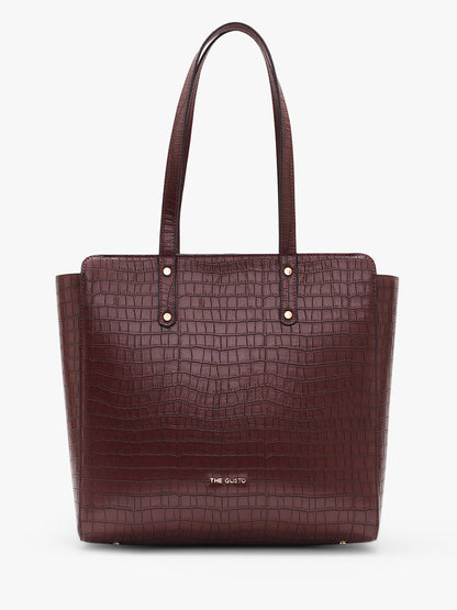 Beyond+ Croco Tote with Zipper Wine