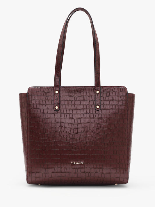 Beyond+ Croco Tote with Zipper Wine