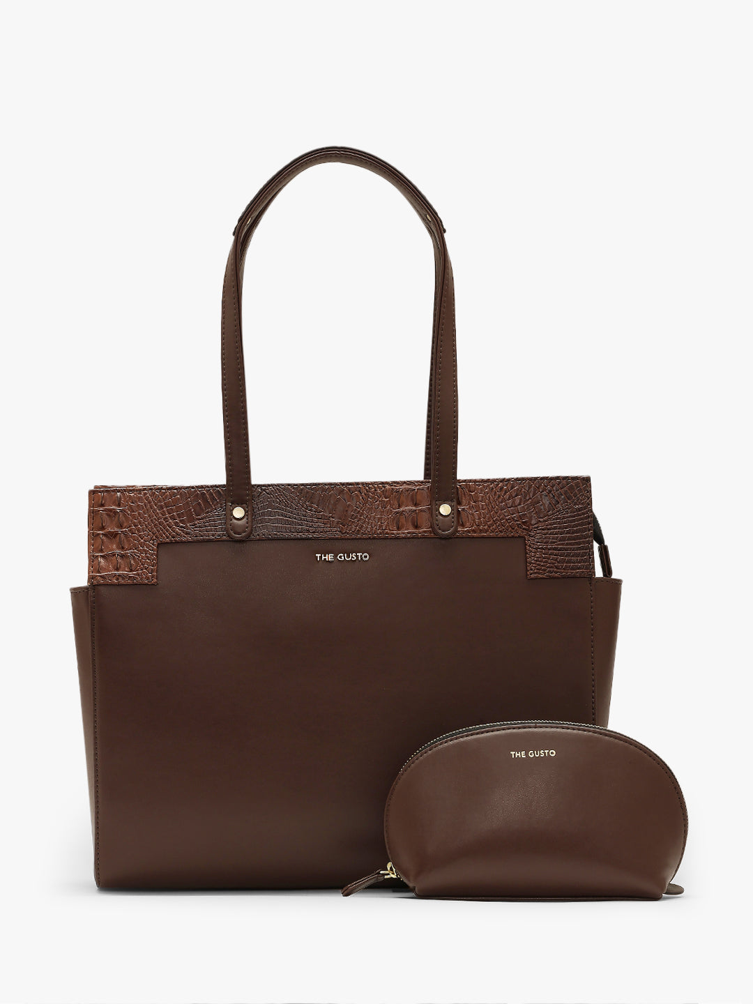 Estelle Croco Tote Bag - Coffee Brown + Pouch Combo