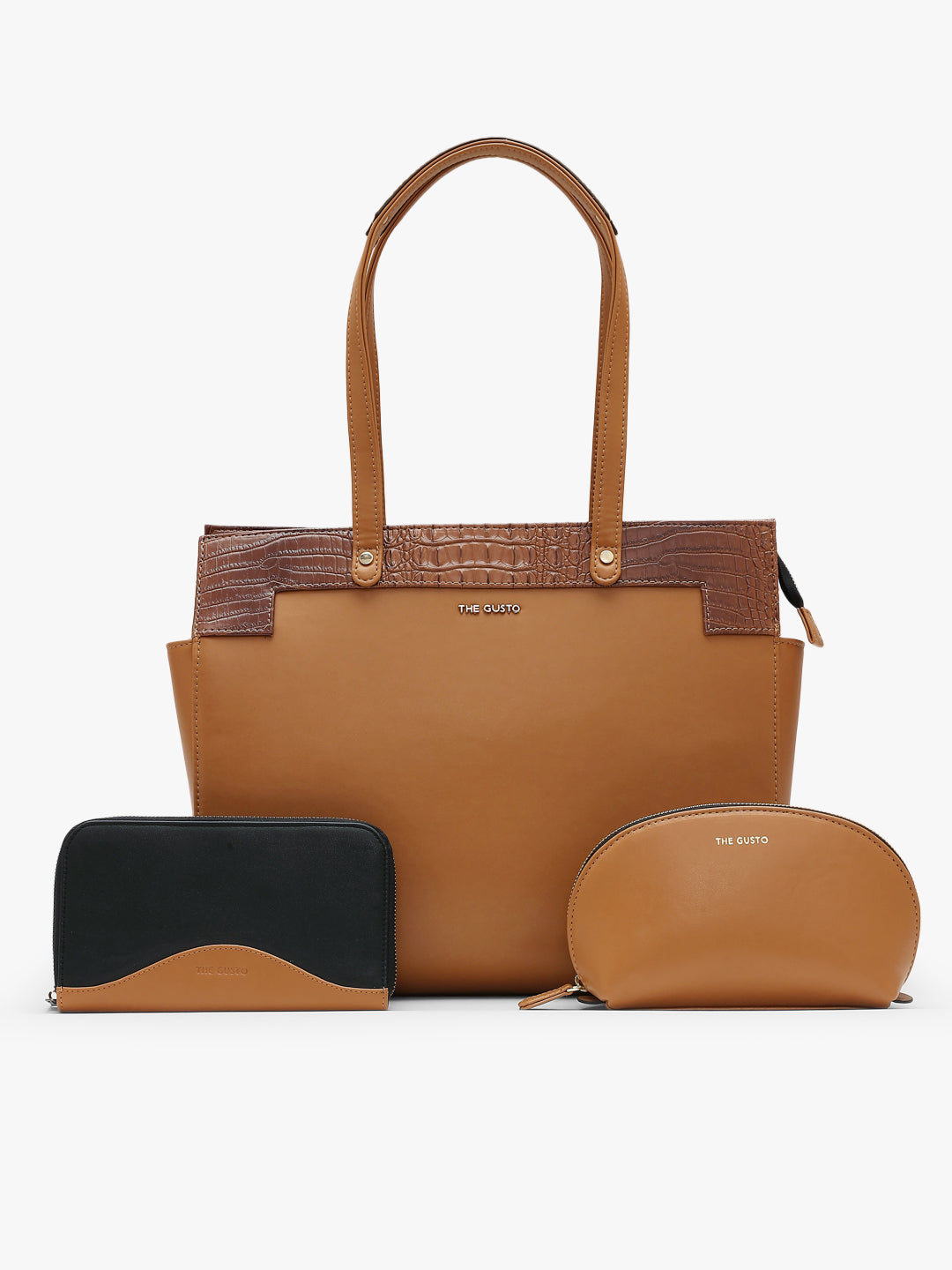 Estelle Croco Tote Bag - Tan + Pouch & Wallet Combo