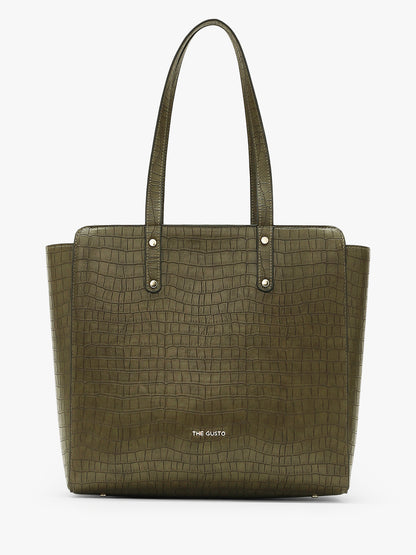 Beyond+ Croco Tote with Zipper Pine Green + Wallet Combo