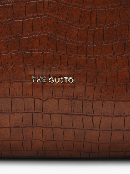 Beyond+ Croco Tote with Zipper Tan