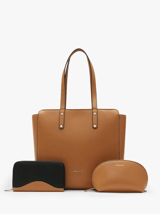 Beyond+ Tote with Zipper  + Cosmos Pouch + Wallet Combo Tan