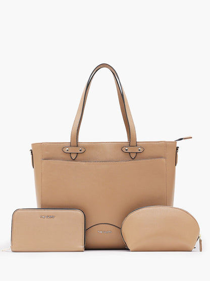 Ardor Tote Beige + Wallet + Cosmos Pouch Combo (Grained)
