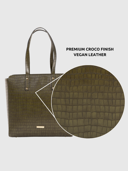 Beyond+ Croco Tote with Zipper Pine Green + Wallet Combo