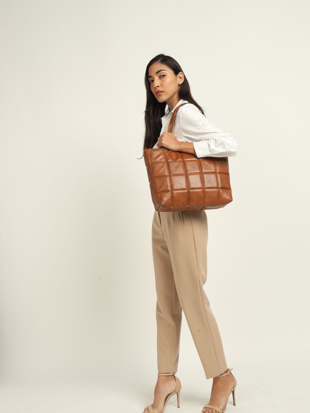 Amara Quilted Tote Tan