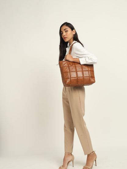 Amara Quilted Tote Tan
