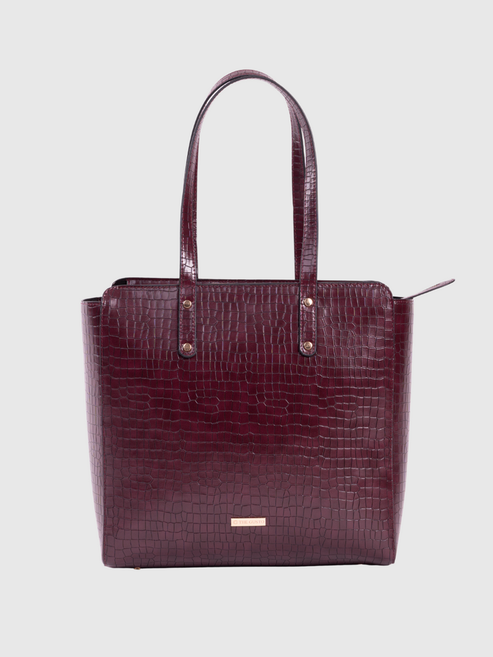 Beyond+ Croco Tote with Zipper Wine