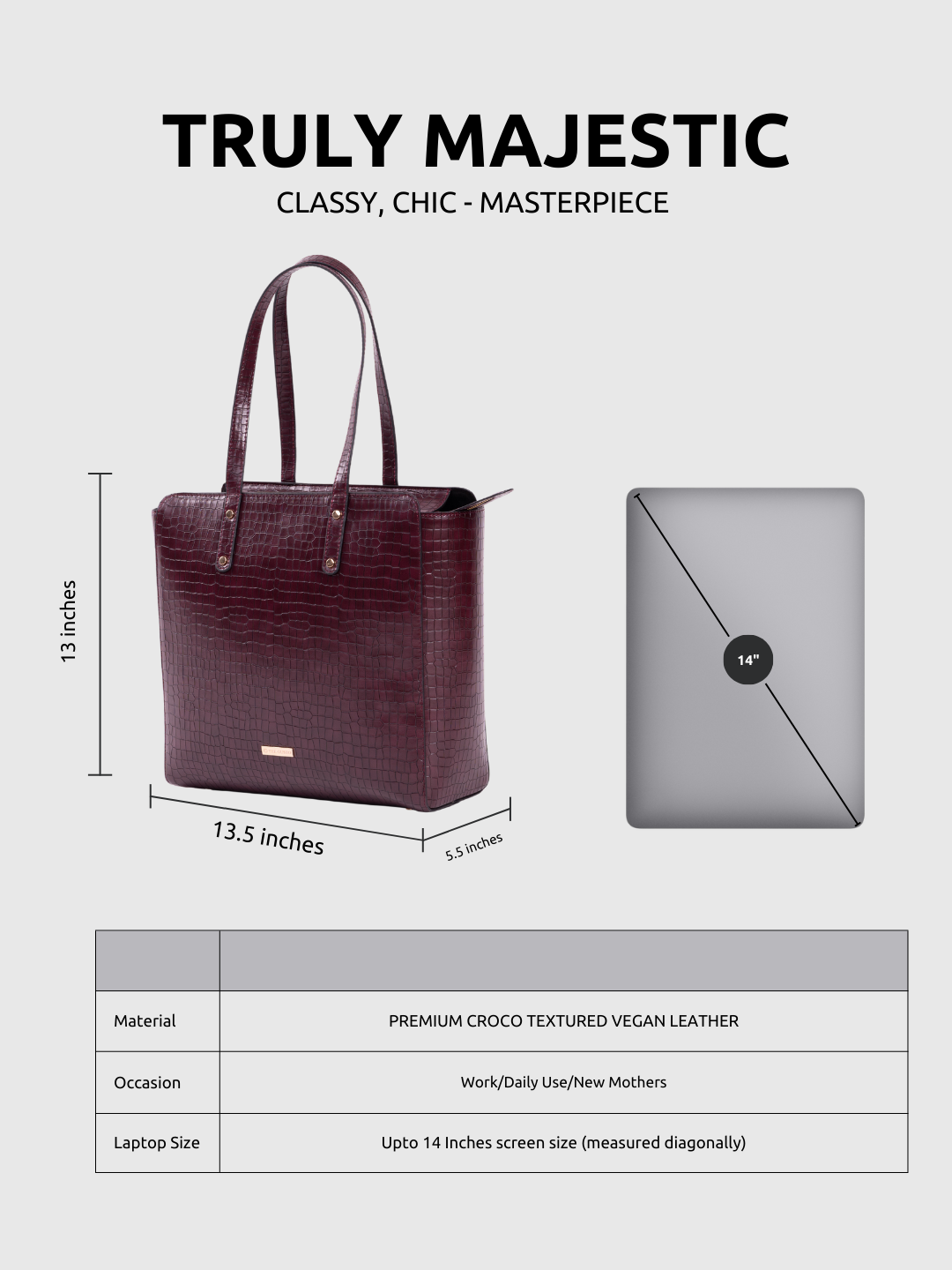 Beyond+ Croco Tote with Zipper Wine