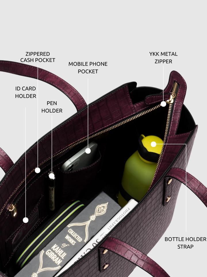 Beyond+ Croco Tote with Zipper Wine