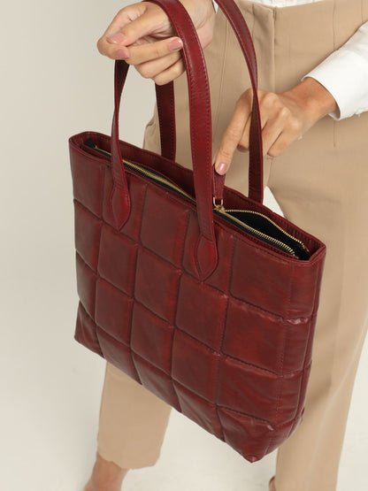 Amara Quilted Tote Maroon