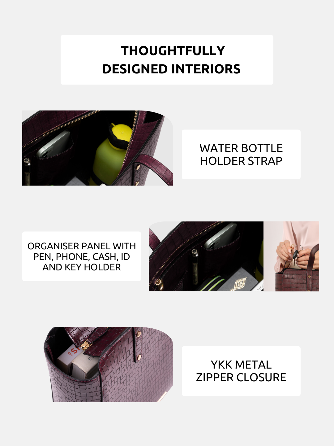 Beyond+ Croco Tote with Zipper Wine + Cosmos Pouch Combo