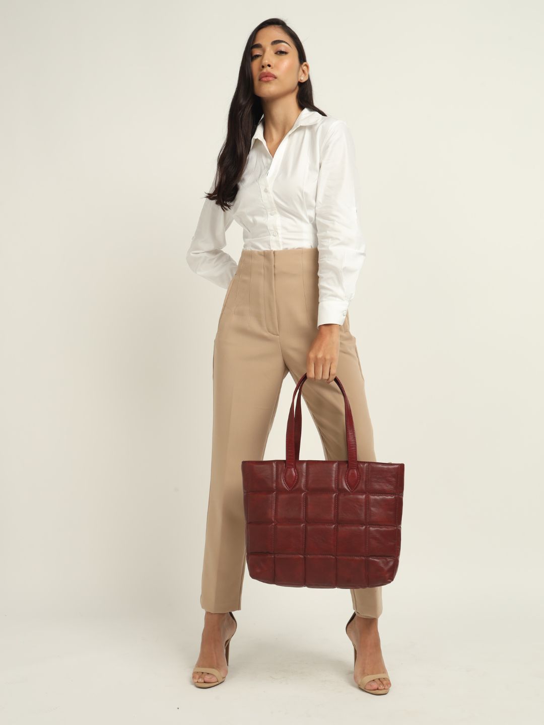 Amara Quilted Tote Maroon