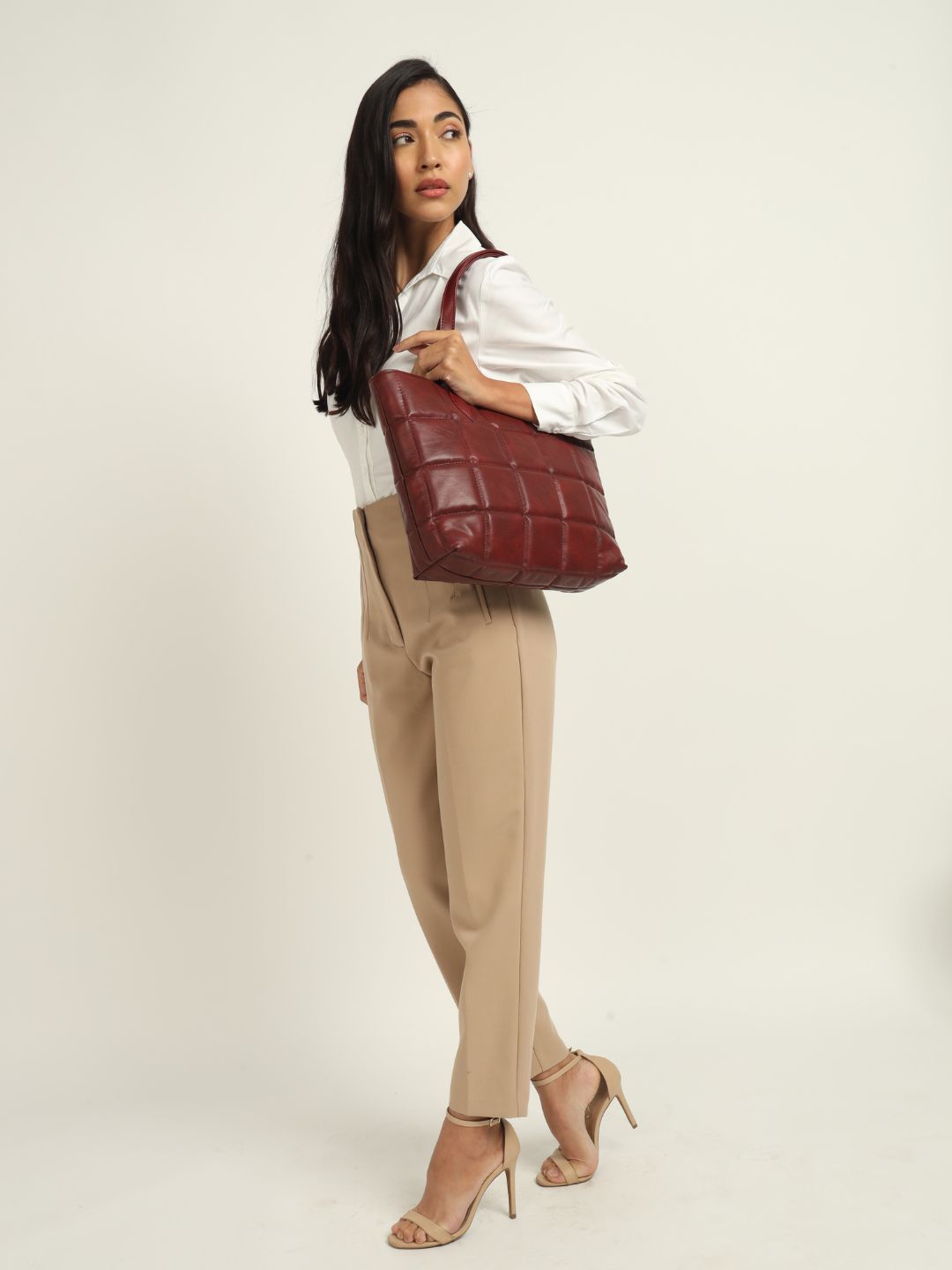 Amara Quilted Tote Maroon