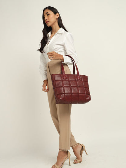 Amara Quilted Tote Maroon
