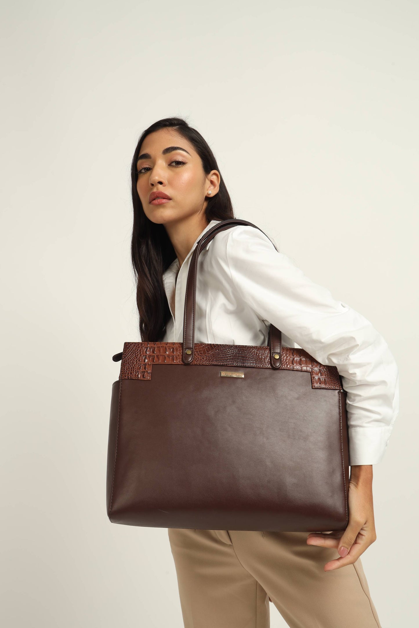 Estelle Croco Tote Bag - Coffee Brown