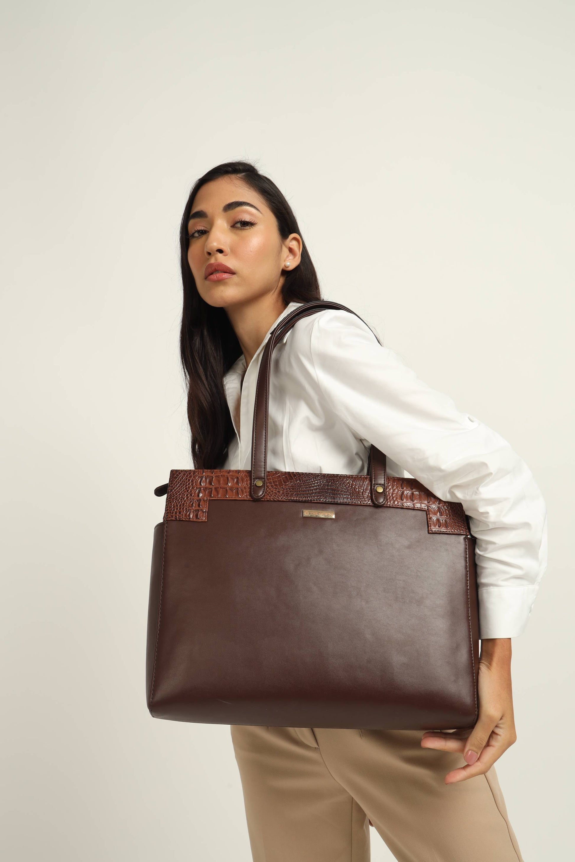 Estelle Croco Tote Bag - Coffee Brown