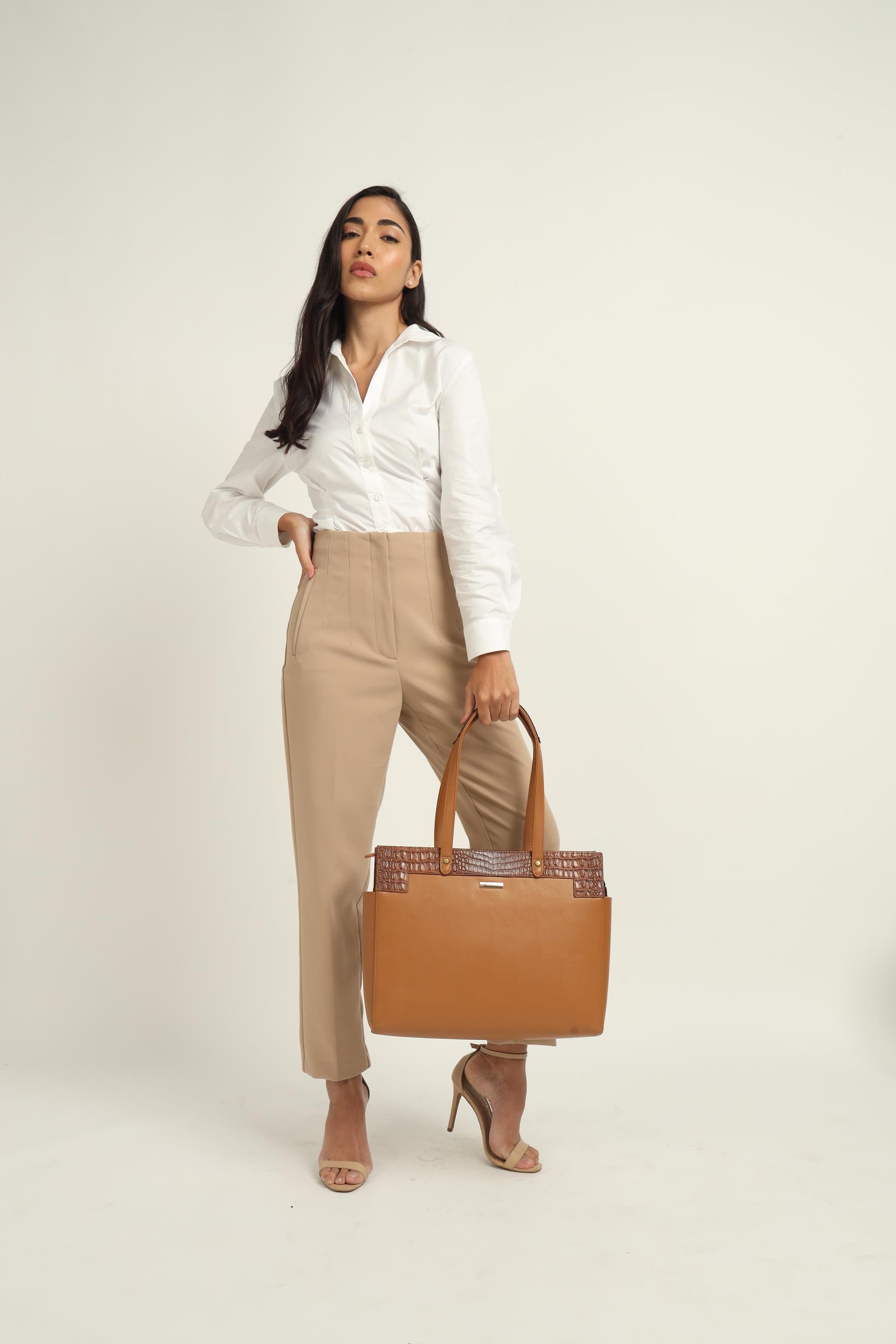 Estelle Croco Tote Bag - Tan
