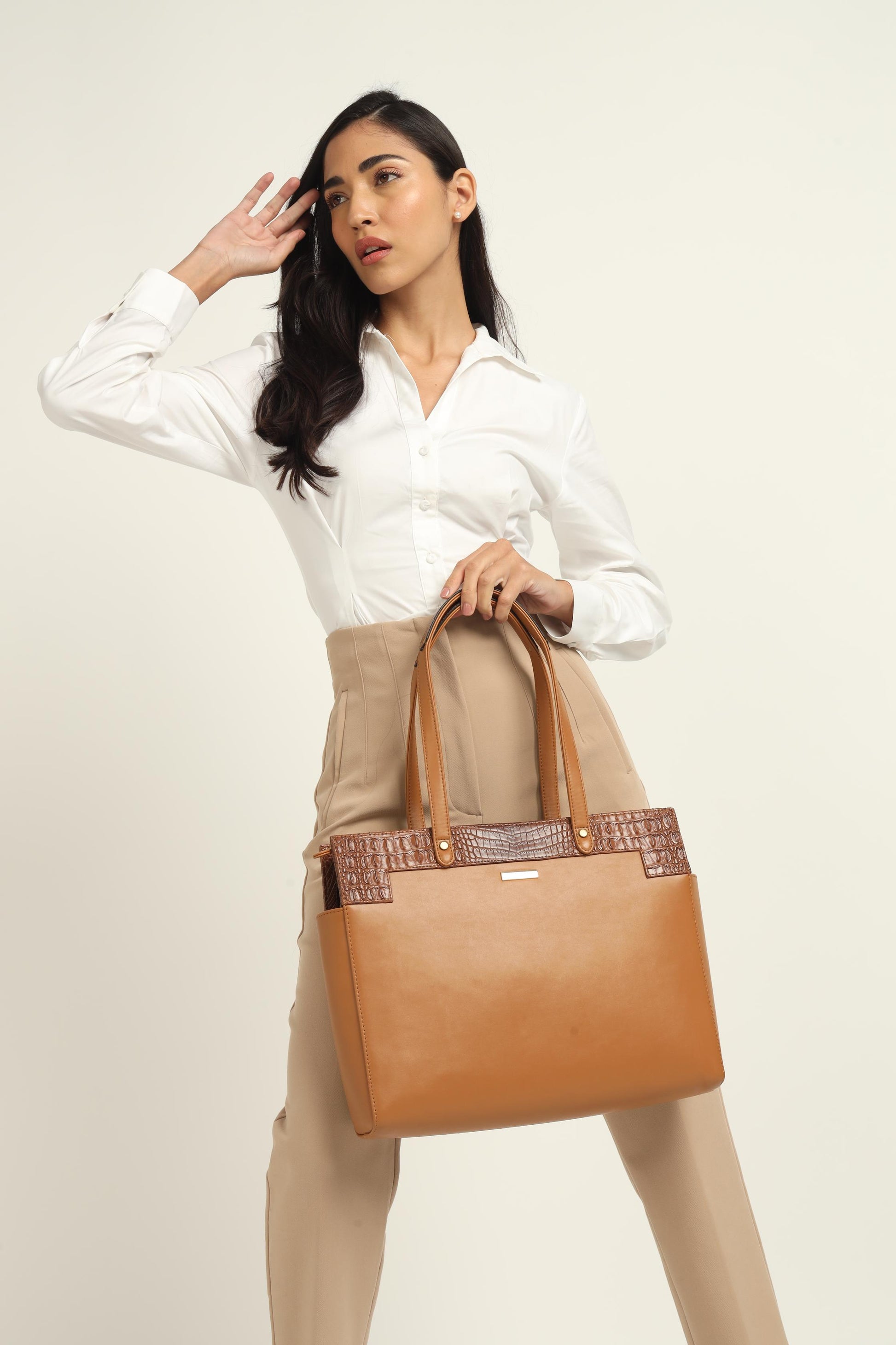 Estelle Croco Tote Bag - Tan