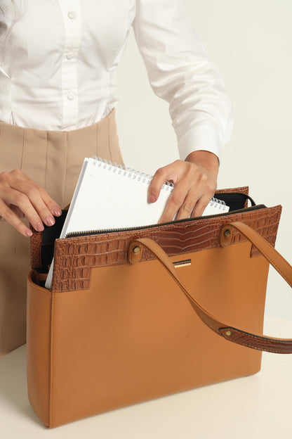 Estelle Croco Tote Bag - Tan